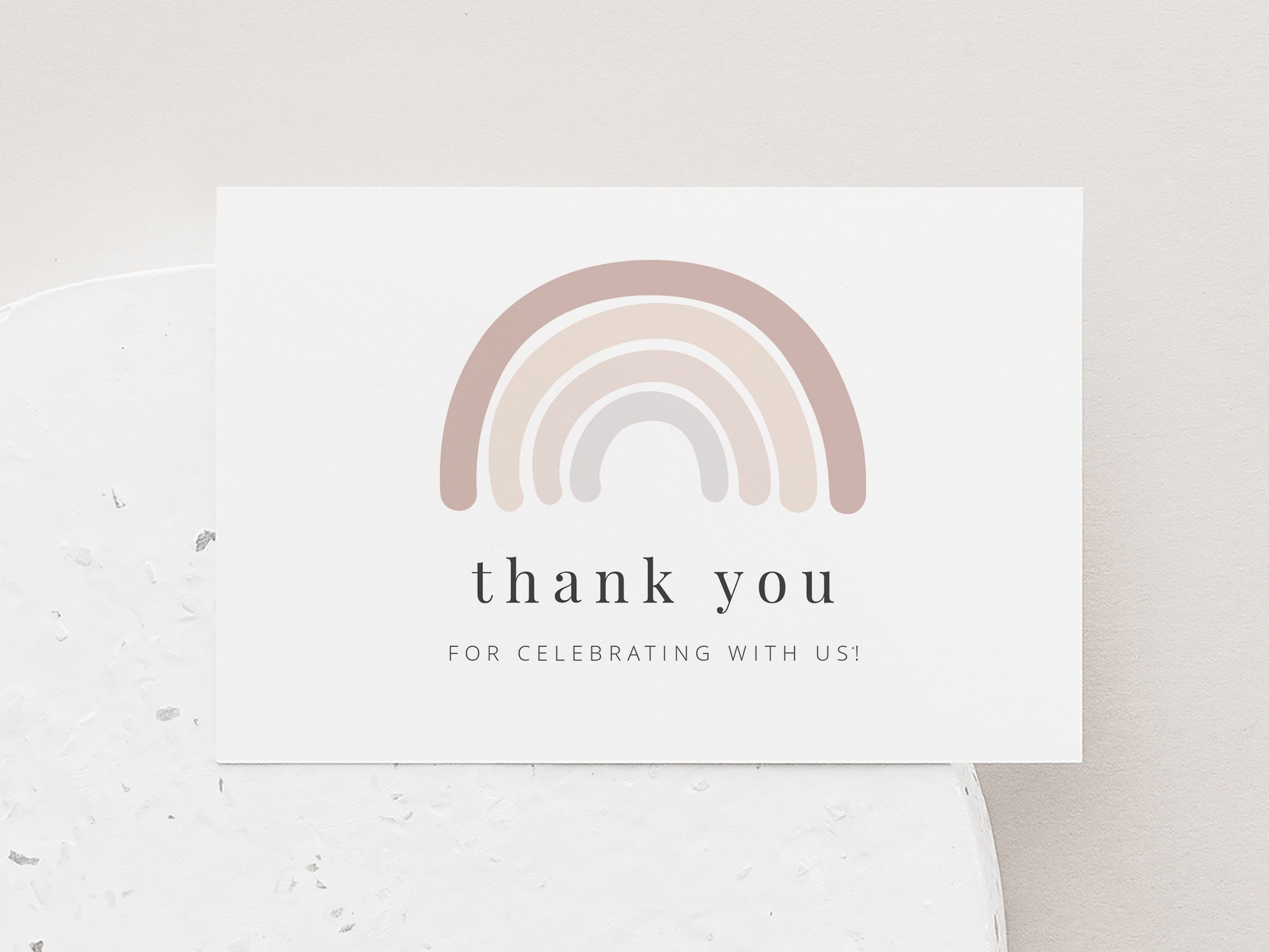 Editable Thank You Card Template | Light Pink Rainbow Thank You | Boho ...