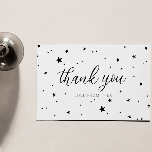 Star thank you card Template, Star Pattern, Star Thank You Note, Simple Thank You Card, Monochrome Thank You Note, Printable Thank You Card