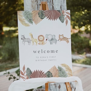 Safari Welcome Sign Template, Jungle Welcome Sign Birthday, Safari Birthday, 1st Birthday Jungle, Safari Animals, Printable Welcome Sign
