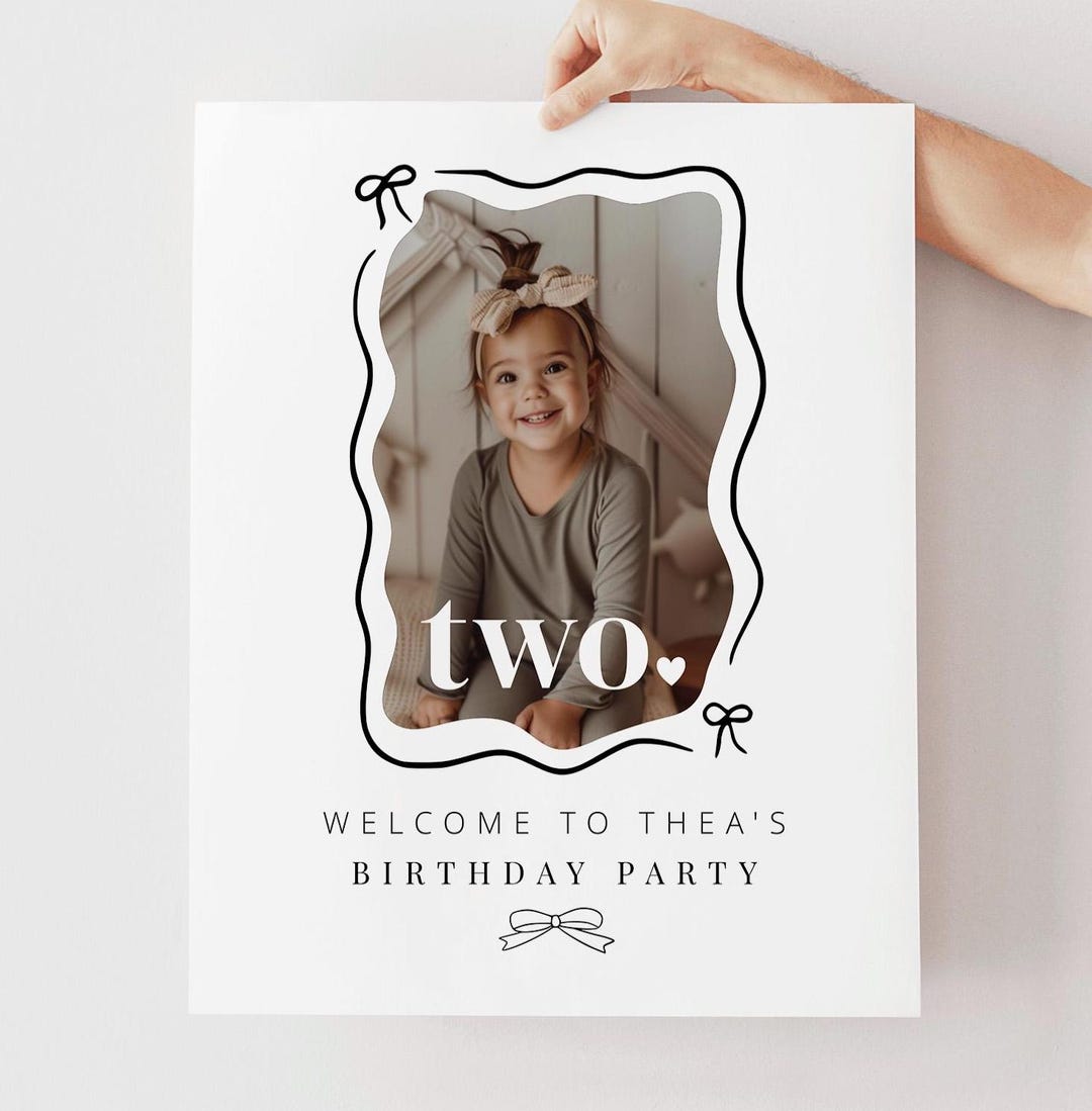 2nd Birthday Bow, Welcome Sign Template, Two Welcome Poster, Photo ...