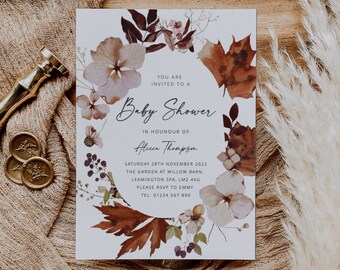 Fall Baby Shower Invitation Template, Autumn Baby Shower Invite, Autumn Leaves, Rustic Baby Shower Invite, Printable Baby Shower Invite