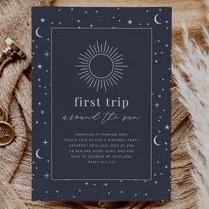 First Trip Around The Sun Invite Template, Space Birthday Invitation, 1st Birthday Sun, 1st Trip Around The Sun, Printable Birthday Invite