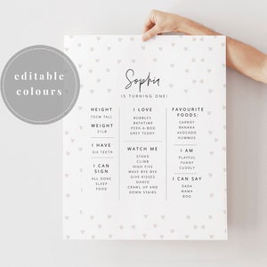Editable Milestone Poster | Heart Pattern Milestone Poster | 1st Birthday Milestone Print | Valentines Baby | Printable Milestone Poster
