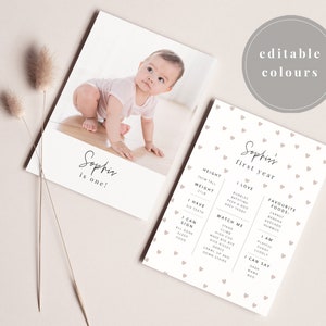 Mini carte d'étape Cœurs modifiables | Motif coeur | Mini impression jalon | carte photo bébé | postale d'anniversaire de bébé | Carte imprimable