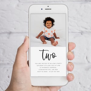 Editable Birthday Evite, Photo Invite, 2nd Birthday Invite, Two Evite, Digital SMS Invitation
