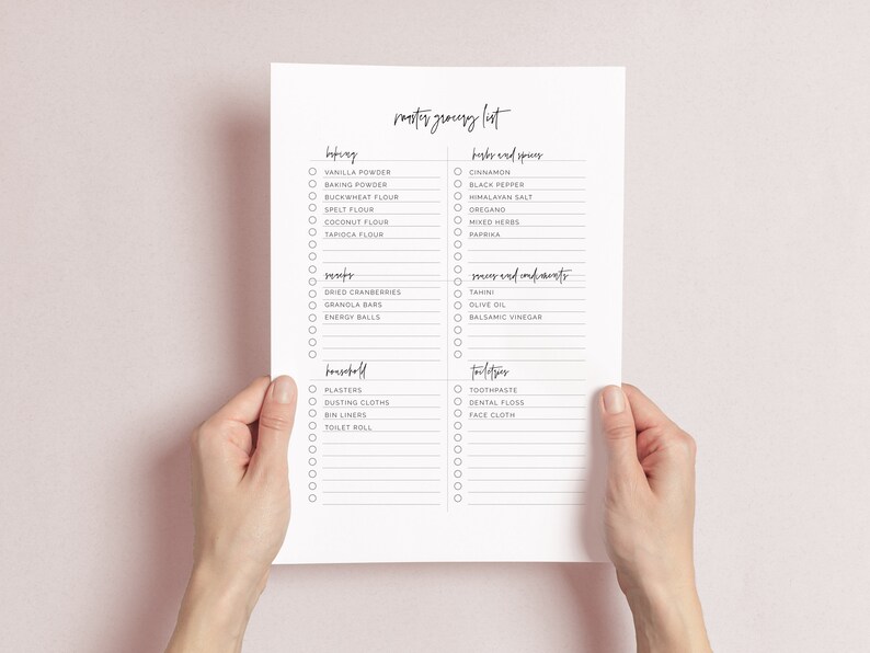 Bearbeitbare Master-Einkaufsliste | Master Lebensmittel Checkliste | Einkaufsliste bearbeiten | Minimale Einkaufsliste | Einkaufsliste | US Letter + A4 Bild 3