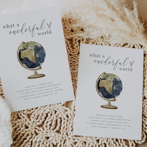 Onederful World Invite Template, 1st Birthday Invitation, What a ONEderful World, First Birthday Globe Invite, Printable Birthday invite