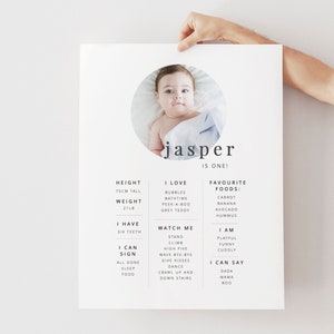 Babys First Year Poster, 1st Birthday Milestone Poster, Photo Milestone Print, 1st Birthday Boy, Printable 1st Year Poster