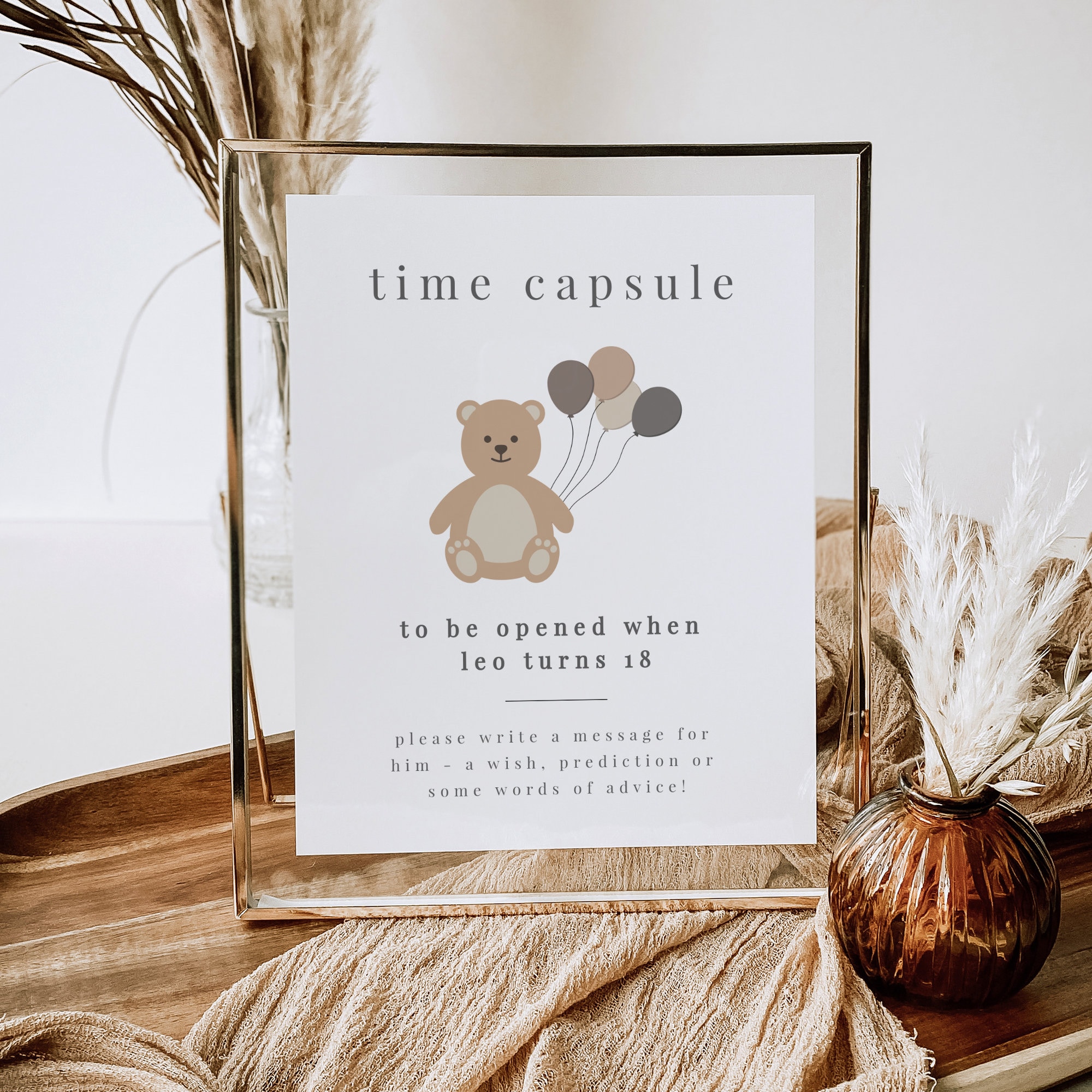 Time Capsule Template Teddy Bear Balloons First Birthday | Etsy