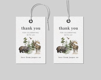 Wild One Thank You Tag Template, Mountains Thank You Tags, Wild One Favor Tag, Forest Tree Thank You Tag, Printable Bear Thank You Tag