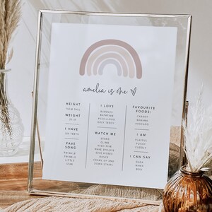 Editable Milestone Poster, Light Pink Rainbow, Boho Pastel Rainbow, 1st Birthday Girl, Printable Milestone Poster
