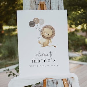 Birthday Welcome Sign Template, Lion Welcome Sign, Lion Balloons, Safari Birthday, 1st Birthday Lion, First Birthday, Printable Welcome Sign