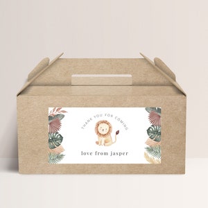 Modèle d'étiquette de remerciement, étiquette de boîte de faveur de Lion, Lion Merci, fête d'anniversaire Safari, étiquette de remerciement imprimable