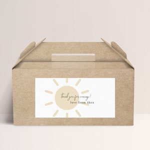 Thank You Label Template, Sun Favor Box Label, Sunshine Thank You, Sun Birthday Party, Printable Thank You Label