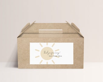 Thank You Label Template, Sun Favor Box Label, Sunshine Thank You, Sun Birthday Party, Printable Thank You Label