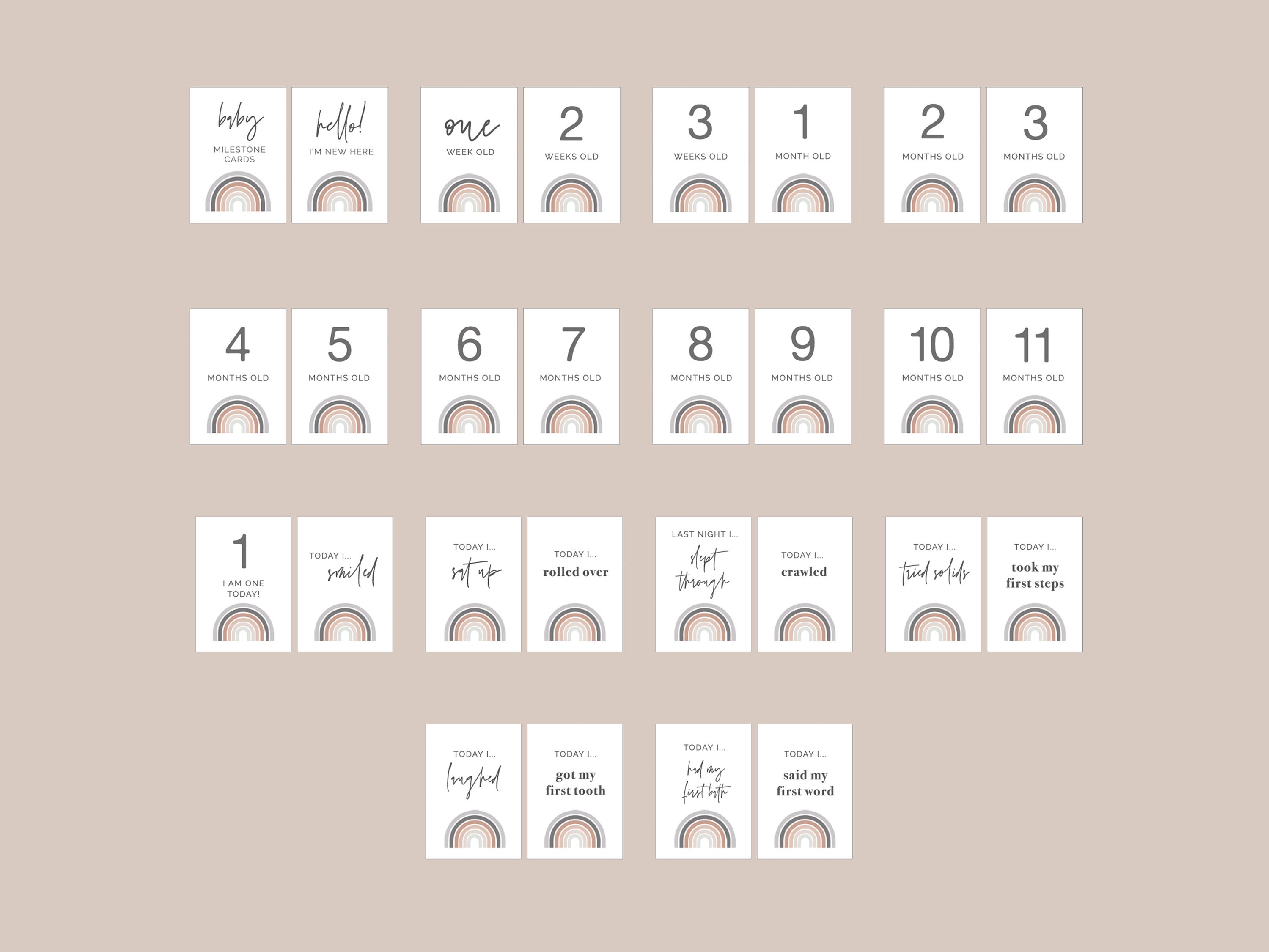 Baby Milestone Cards | Set of 27 Printable Cards | Blush and Grey ...