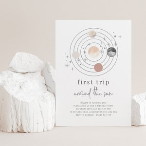 First Trip Around The Sun, 1st Birthday Invitation Template, Boho First Trip Around The Sun, Neutral Sun Invite, Printable Birthday Invite