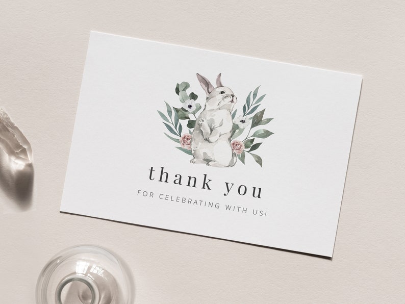 Editable Thank You Card | Bunny Thank You Note | Modern Thank You Card ...