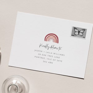 Bearbeitbare Adressvorlage | Boho Regenbogen | Umschlag Adressvorlage | Blush Regenbogen | Regenbogen-Party | Druckbare Umschlag-Adresse