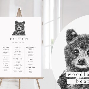 Editable Milestone Poster | Bear First Birthday Poster | Modern Birthday Sign | 1st Birthday Milestone Poster | Printable Milestone Poster