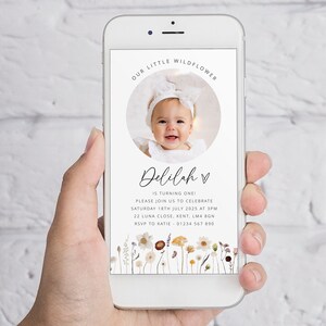 Our Little Wildflower Evite, First Birthday Girl, Boho Birthday Digital Invite, Wildflower Birthday, Text Message Invitation, 1st Birthday