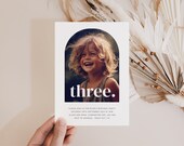 Three Birthday Invitation Template, Arched Photo Invitation, Boho Birthday Girl, 3rd Birthday Photo Invitation, Printable Birthday Invite