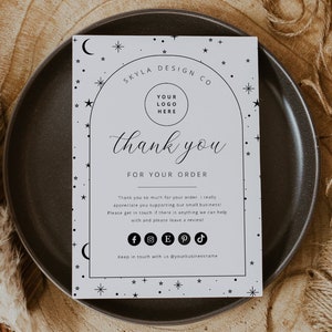 Celestial Thank You Card Template, Small Business Thank You Card, Moon ...