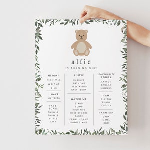 Bear Milestone Print, Teddy bears Picnic, 1st Birthday Sign, Baby Milestone Board, 1st Birthday Bear, First Birthday Milestone Print