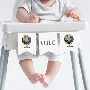 Globe Highchair Banner, Highchair Garland Template, Printable High Chair Bunting, Babys First Birthday