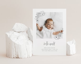 Birth Announcement Template, Baby Girl Birth Announcement, Baby Girl Announcement, Newborn Announcement Card, Printable Birth Announcement