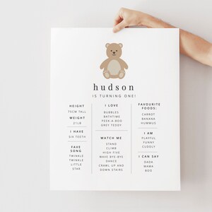 Bear Milestone Print, Teddy bears Picnic, 1st Birthday Sign, Baby Milestone Board, 1st Birthday Bear, First Birthday Milestone Print