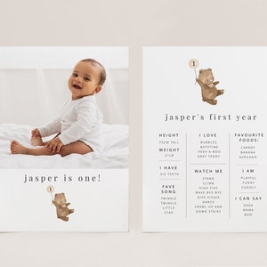 Modelo de mini marco do urso, mini marco para impressão, primeiro aniversário do urso, piquenique de ursinhos de pelúcia, primeiro aniversário, cartão de marco para impressão