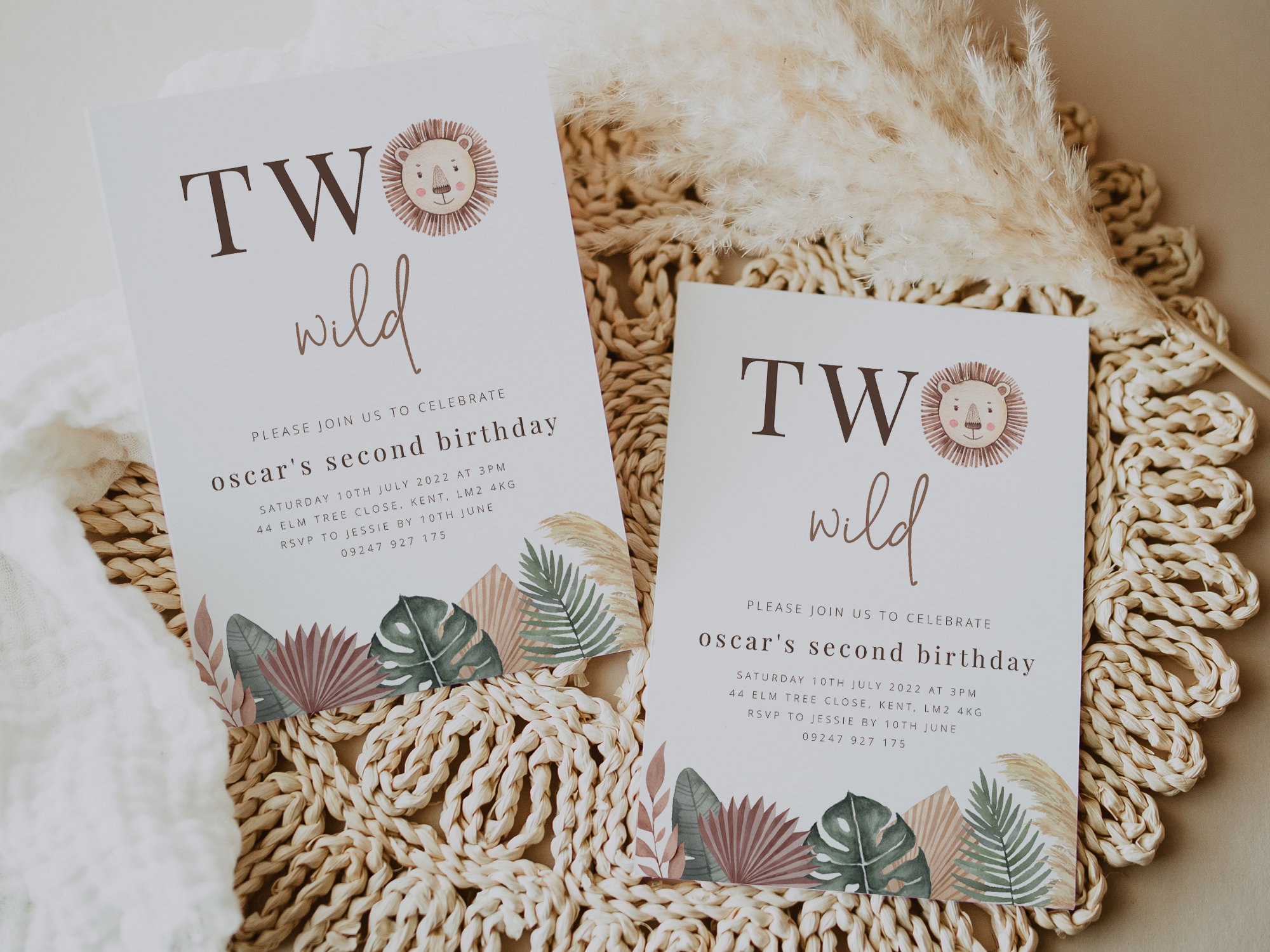 Two Wild Invitation, 2nd Birthday Invitation Template, 2nd Birthday ...