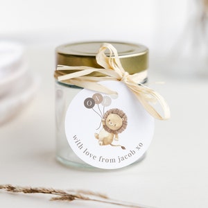 Modello adesivo di ringraziamento leone, etichetta favore Safari, palloncini marroni leone, etichetta di ringraziamento leone, leone del primo compleanno, adesivo stampabile di ringraziamento