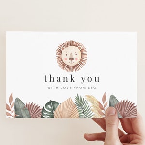 Cartão de agradecimento editável | Leão Aquarela | obrigado do leão você cartão comemorativo | Festa do Leão | Nota de agradecimento | Folha de Leão Boho | Cartão de agradecimento para imprimir