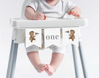 Highchair Banner Template, Editable Bear Banner, Beary First Birthday, 1st Birthday Bear Adventure, One Banner, Printable Highchair Banner
