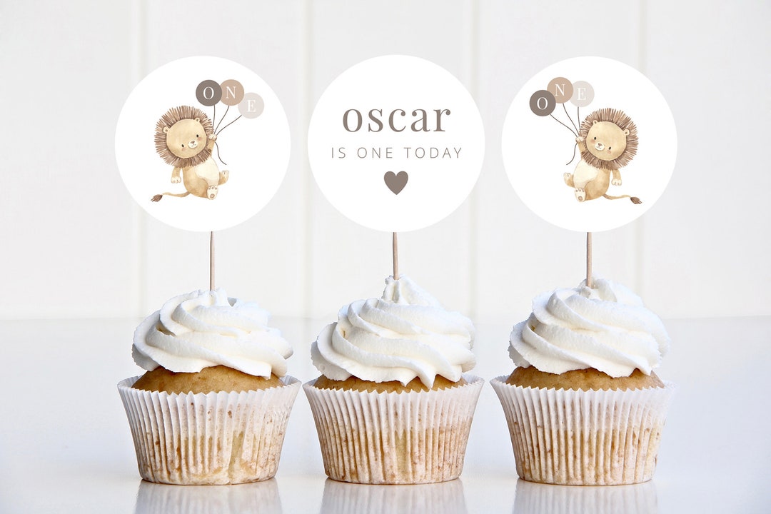 Cupcake Topper Template, Lion Balloons Cupcake Toppers, Lion 1st Birthday, Lion Cupcake Topper ...