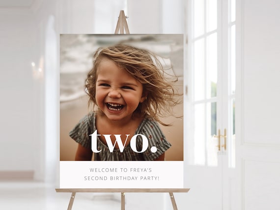 2nd Birthday Welcome Sign Template, Photo Birthday Welcome Sign, Two Welcome Poster, Fully Editable, Printable Welcome Sign