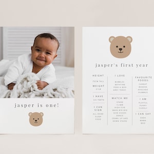 Carte d'anniversaire ours modifiable | Mini impression jalon | Ours 1er anniversaire | Pique-nique avec des oursons en peluche | postale d'anniversaire de bébé | Carte imprimable