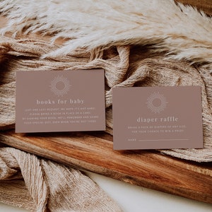 Modello per baby shower in terracotta, invito per baby shower Boho, libri per bambini, biglietto per lotteria pannolini, cartoline stampabili per baby shower