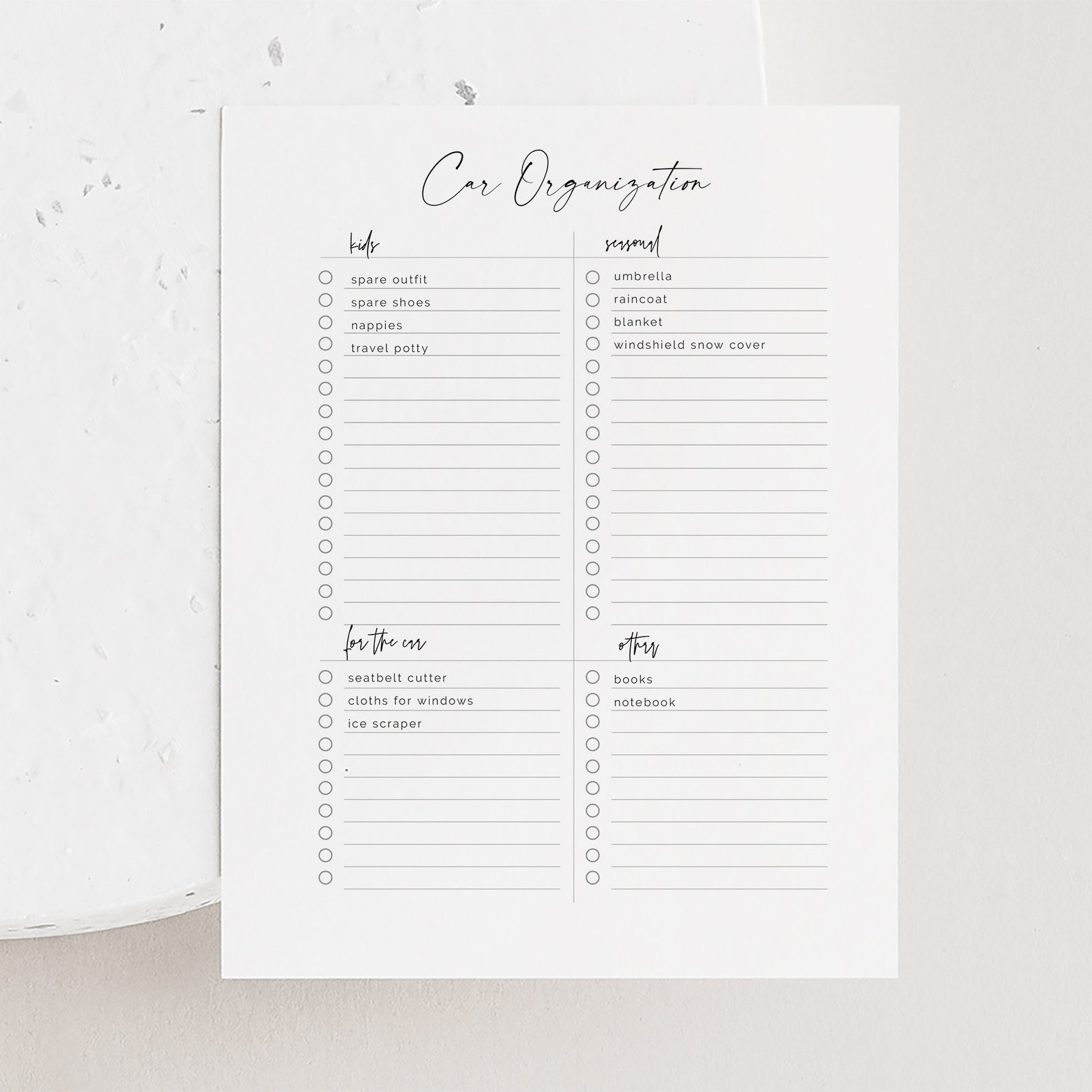 Editable Car Organization List | Printable List | Minimal List Template ...