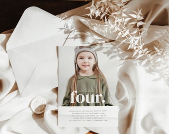 4th Birthday Invitation Template, Four Invitation, Fourth Birthday Invitation, 4th Birthday Photo Invitation, Printable 4th Birthday Invite