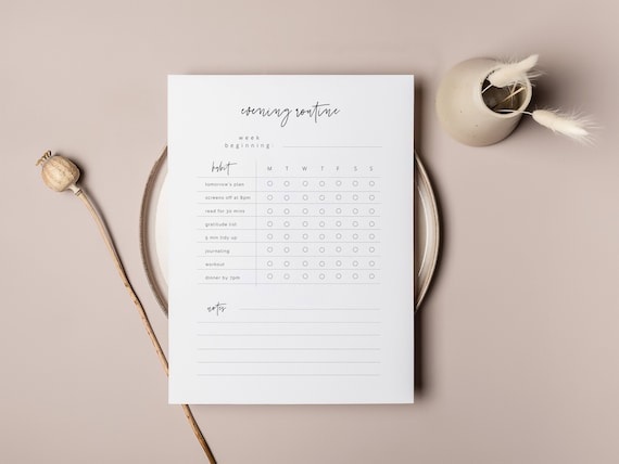 Editable Evening Routine Checklist, Minimal Checklist, Night Routine Checklist, Evening Routine Printable