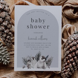 Winter Baby Shower Invite Template, Penguin Baby Shower, Winter Animal Baby Shower, Gender Neutral Baby Shower, Printable Baby Shower Invite