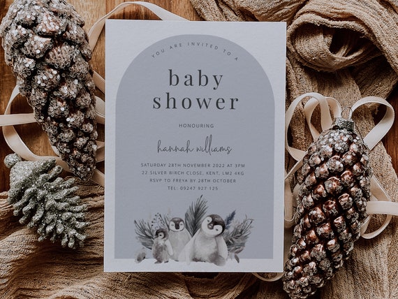 Winter Baby Shower Invite Template, Penguin Baby Shower, Winter Animal Baby Shower, Gender Neutral Baby Shower, Printable Baby Shower Invite