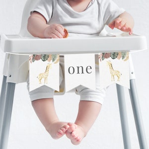 Giraffe Highchair Banner Template, Safari 1st Birthday, Jungle First Birthday, Highchair Garland, Giraffe Party, Printable Highchair Banner