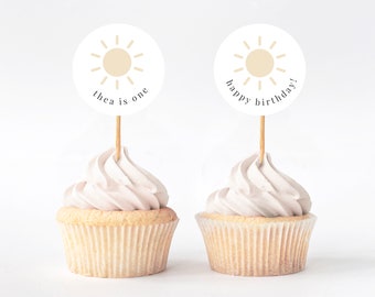 Sun Cupcake Topper Template, Sun Cake Toppers, Sunshine Birthday, Sun 1st Birthday, Sunshine Cupcake Toppers, Printable Sun Cupcake Toppers