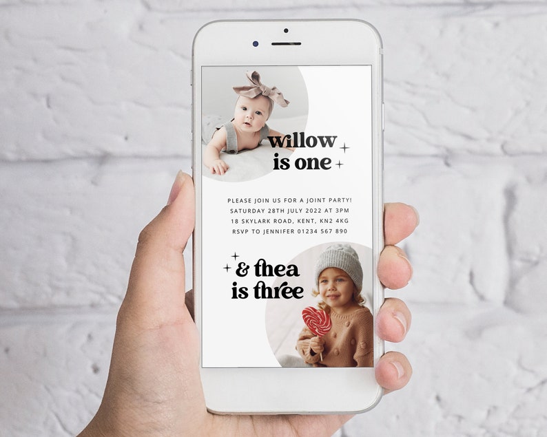 Joint Birthday Evite Joint Invite Photo Birthday Evite Joint Etsy