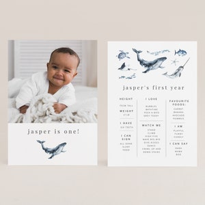 Carte modifiable d'étape importante de l'océan, animaux de l'océan, mini impression d'étape importante, carte photo de bébé, carte postale photo, carte photo bébé imprimable