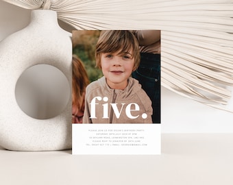 5th Birthday Invitation Template, Five Invitation, Fifth Birthday Invitation Boy, 5th Birthday Picture Invite, Printable 5th Birthday Invite